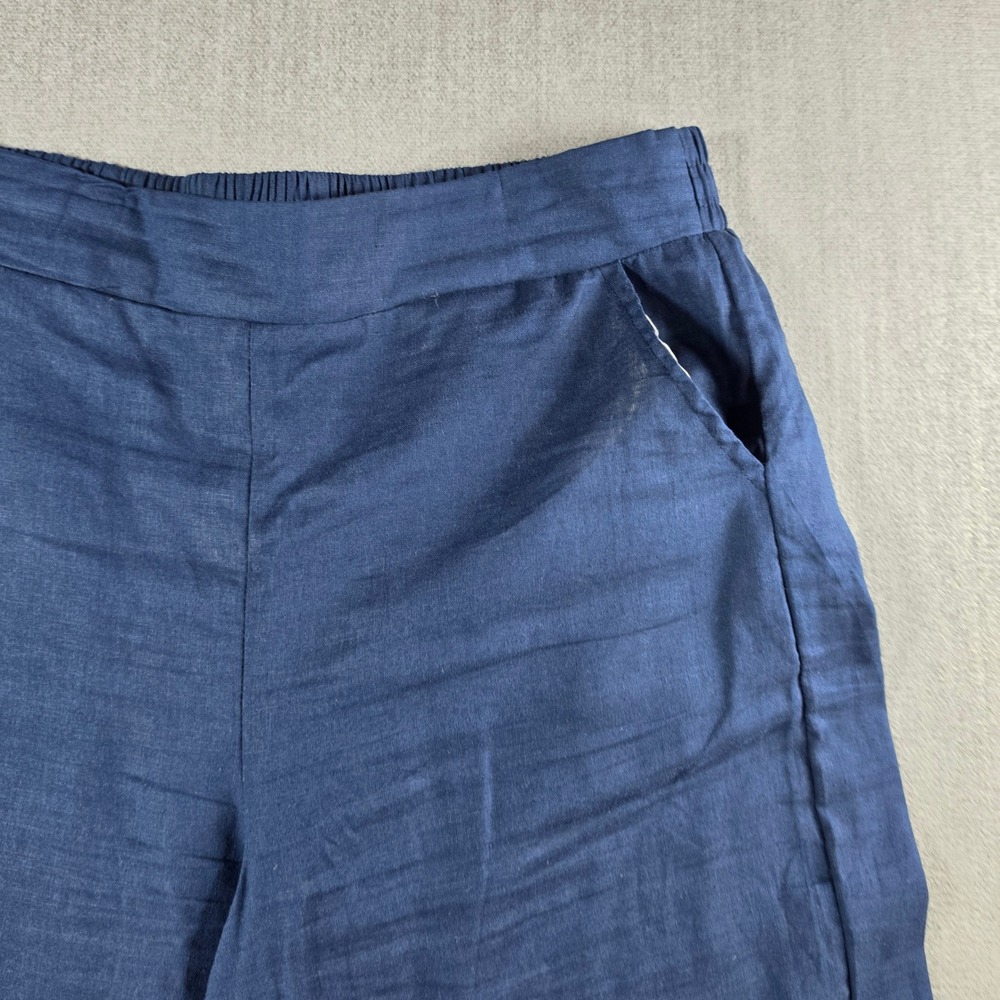 Christian Siriano Pants Womens Medium Blue Linen Blend Embroidered Eyelet Crop - Picture 12 of 16